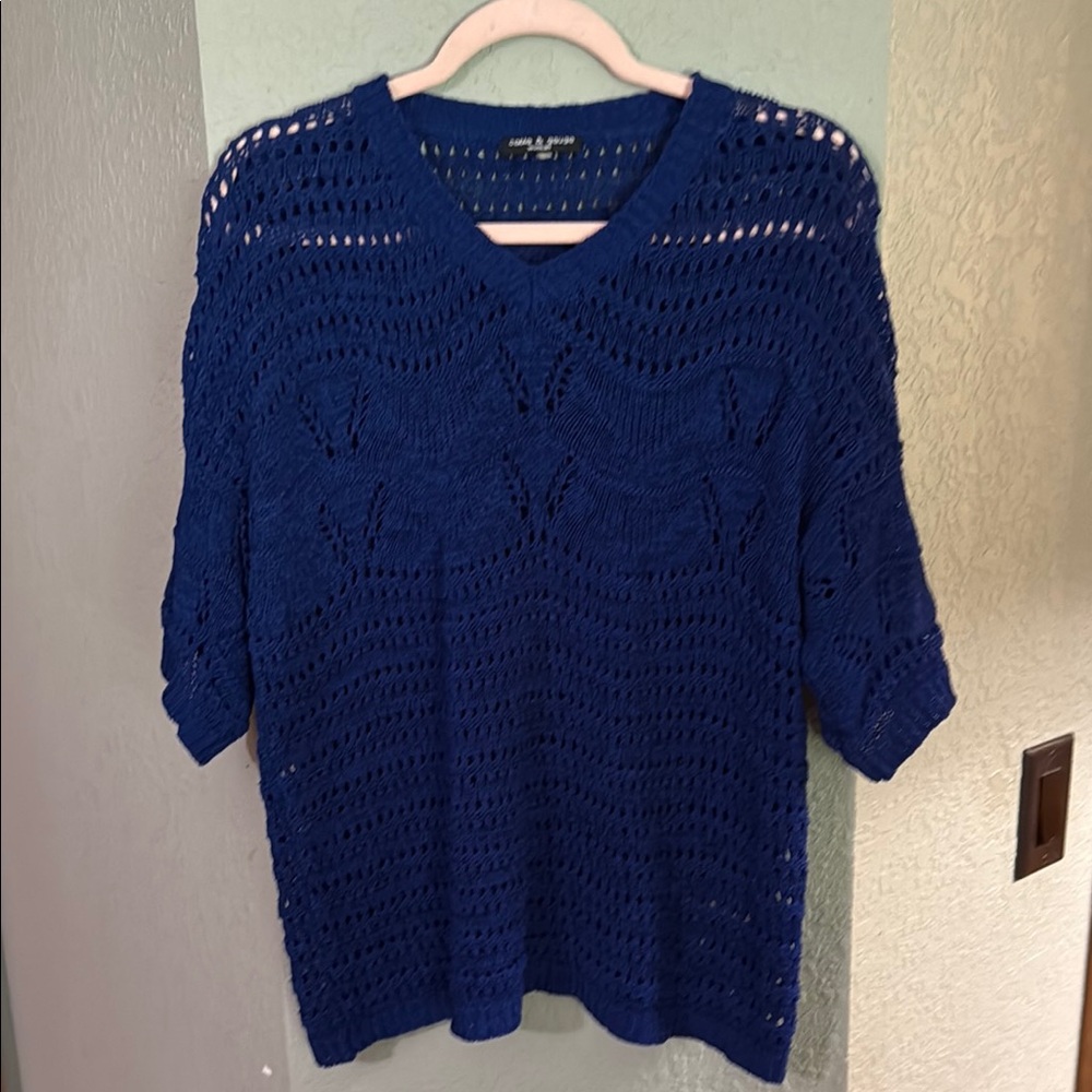 Cable & Gauge Royal Blue V-Neck Sweater